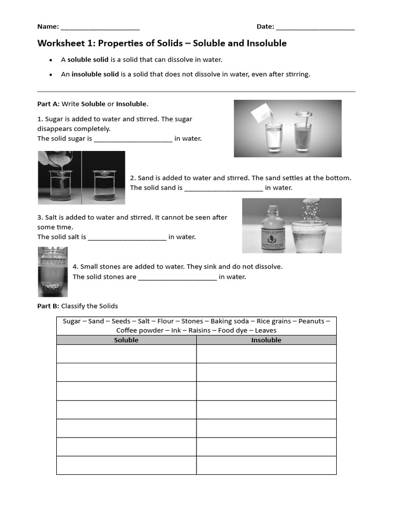 Dissolving and Solutions Worksheets | PDF | Solubility | Solvent