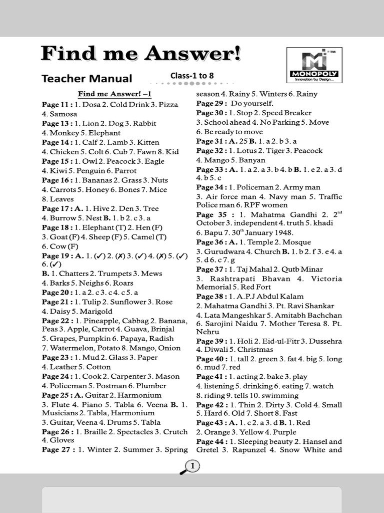 Find Me Answer - 1 To 8 | PDF