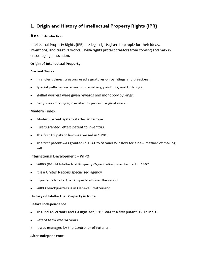 Origin and History of Intellectual Property Rights | PDF | Intellectual ...
