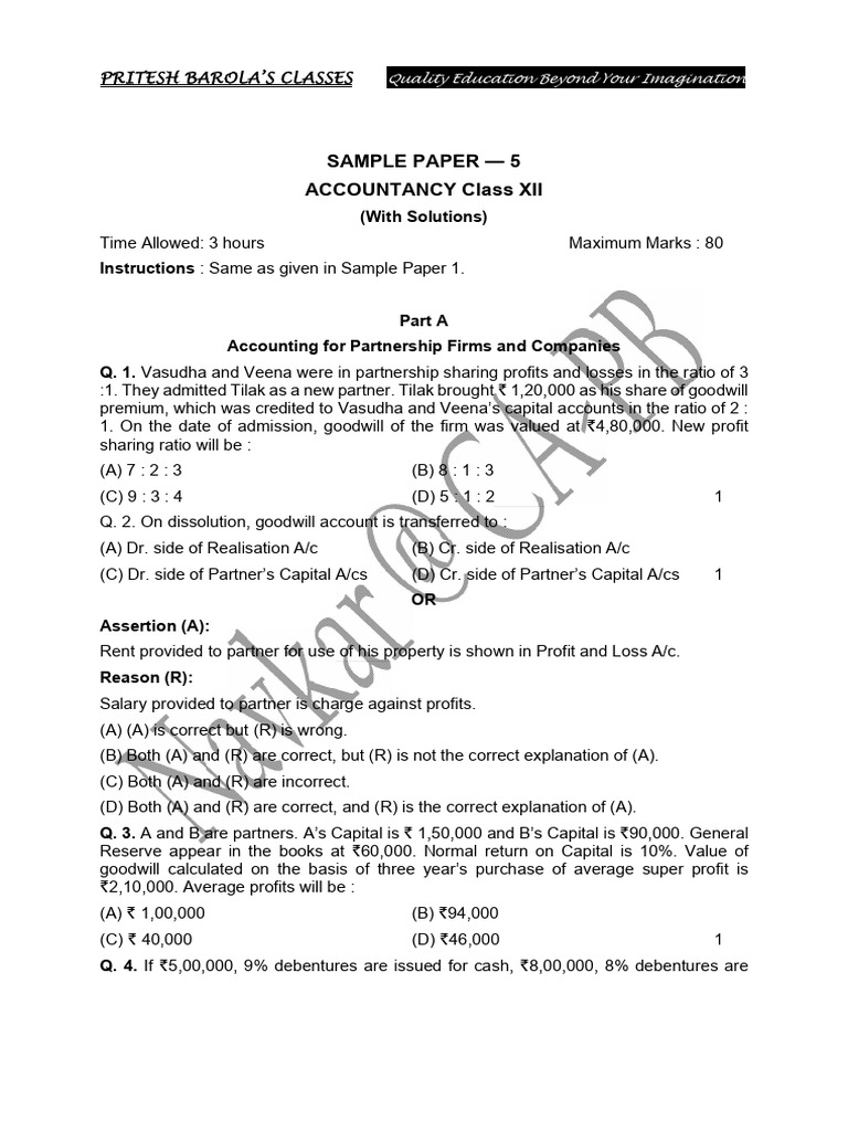 Sample Paper - 5 | PDF | Debits And Credits | Revenue