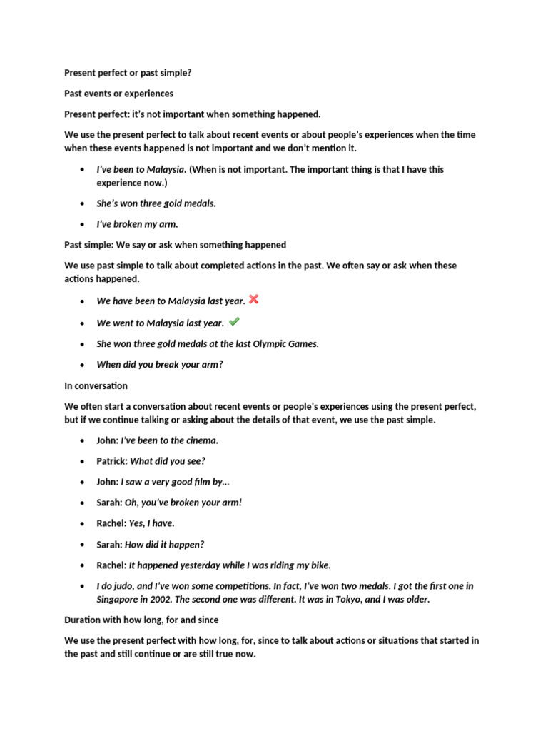 Present Perfect Vs Simple Past (Grammar and Exercises) | PDF | Language ...