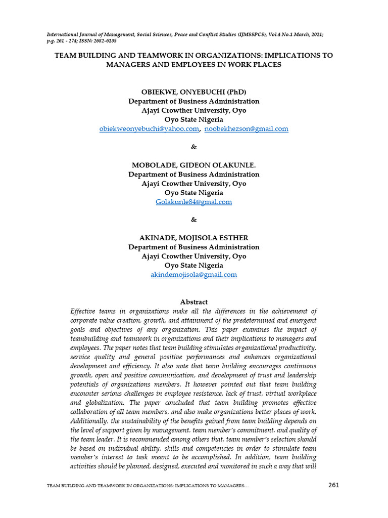 Team Building and Teamwork in Organizati | PDF | Team Building | Leadership