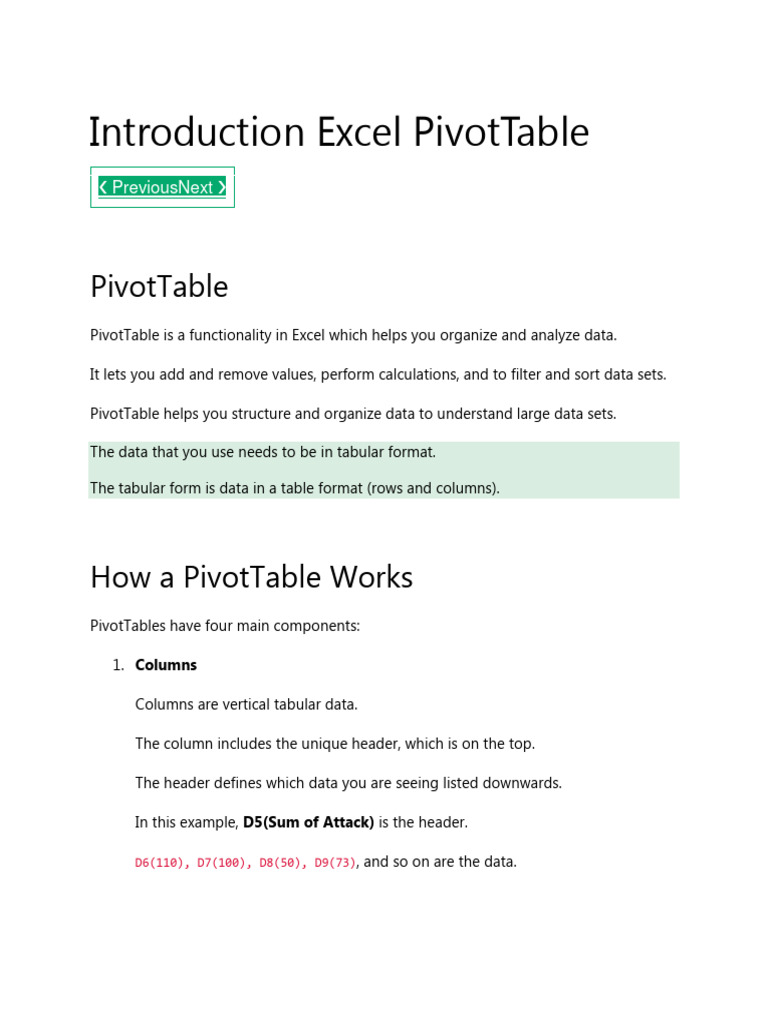 Document Introduction Excel PivotTable | PDF | Data | Data Management