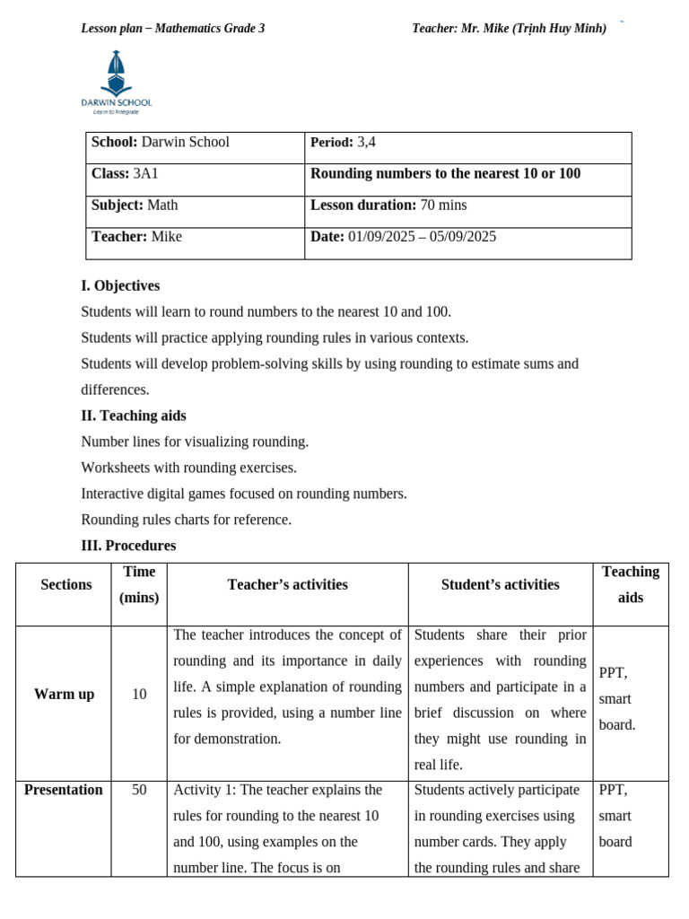 LP G3 L3 Rounding Numbers to the Nearest 10 or 100 | PDF | Lesson Plan ...