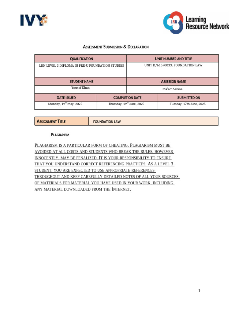 Foundation Law Assignment. 2 | PDF | Burden Of Proof (Law) | Assault