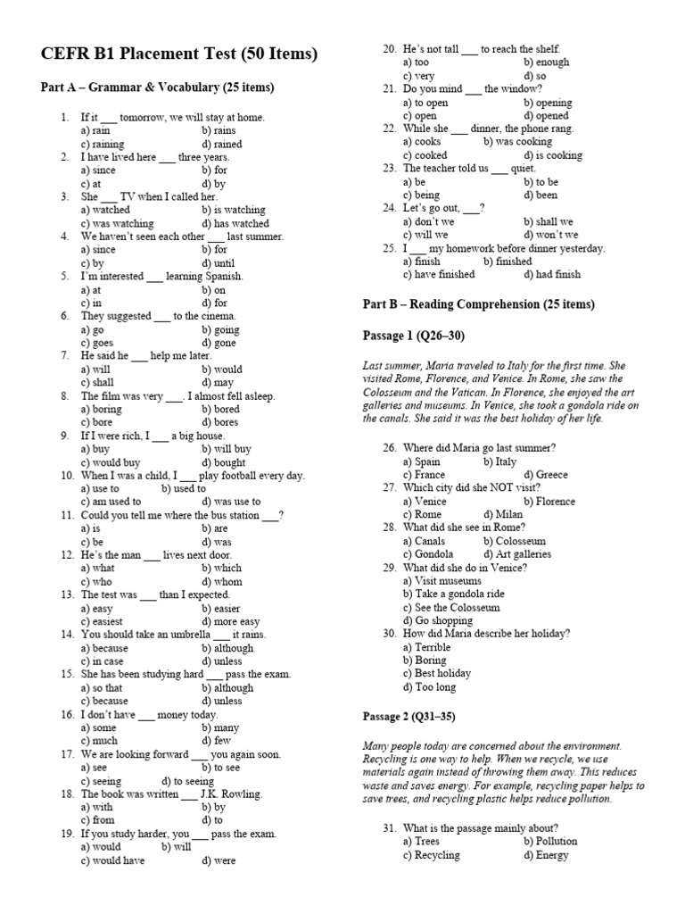 1 - CEFR B1 Placement Test | PDF | Recycling | Thomas Edison