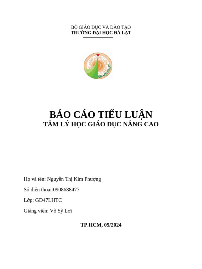 Bao Cao Tieu Luan Giao Duc Tam Ly Hoc Nang Cao | PDF