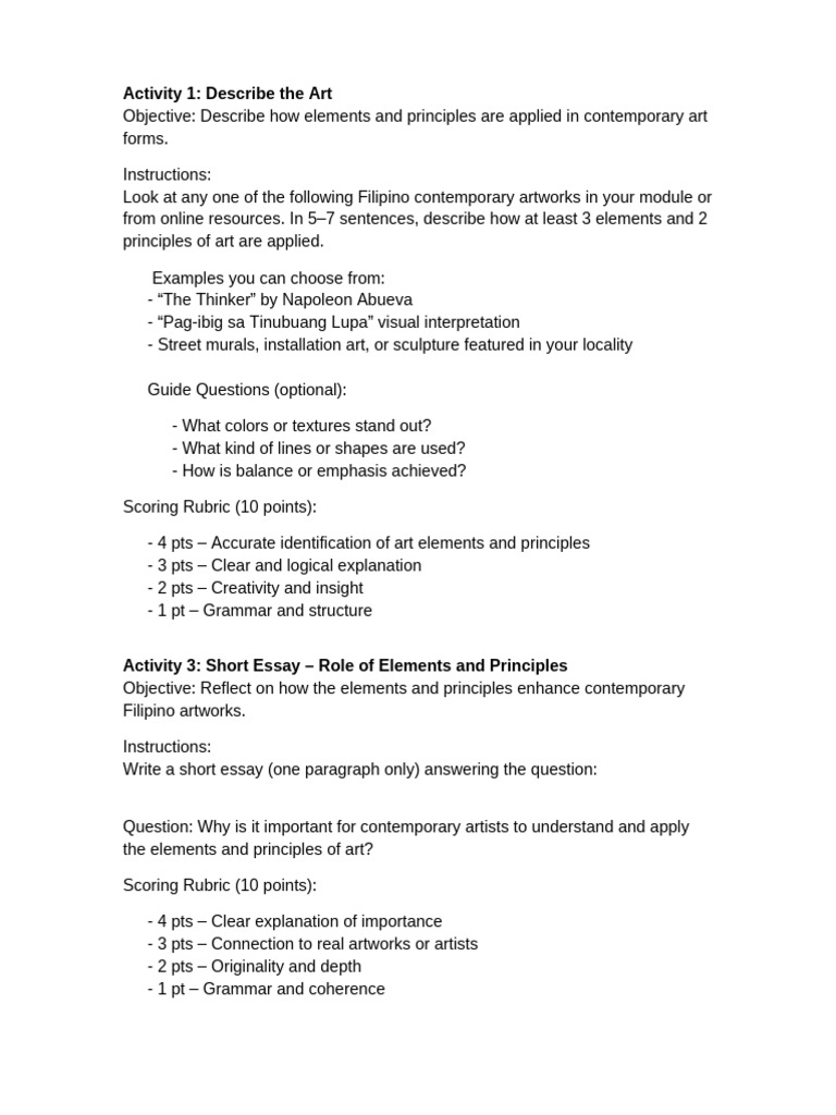 Contemporary Arts Module 3 ACTIVITY | PDF | Cognition