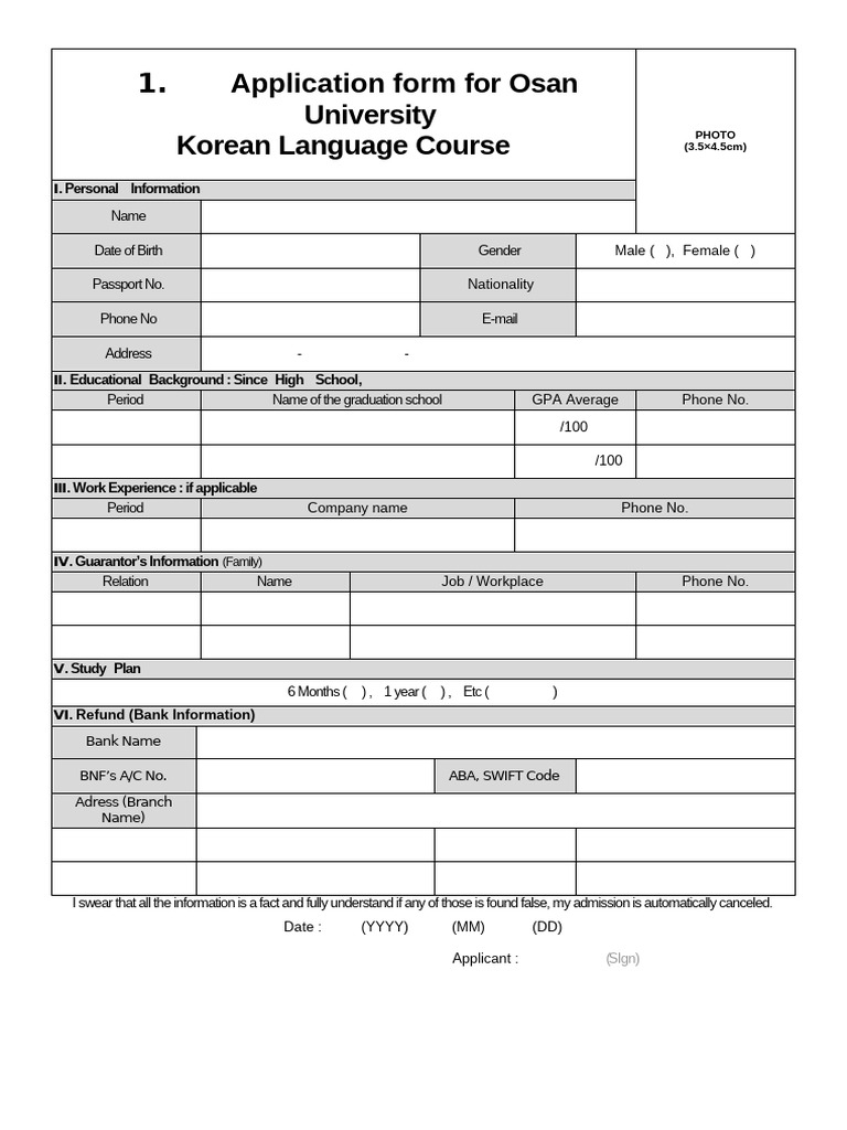 OSAN University - Application Form | PDF