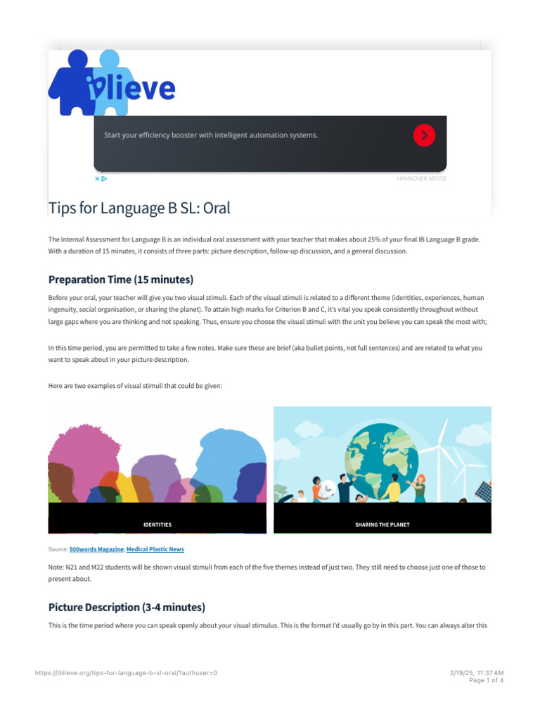 Tips For Language B SL - Oral - IBlieve | PDF | Peru | Human Communication