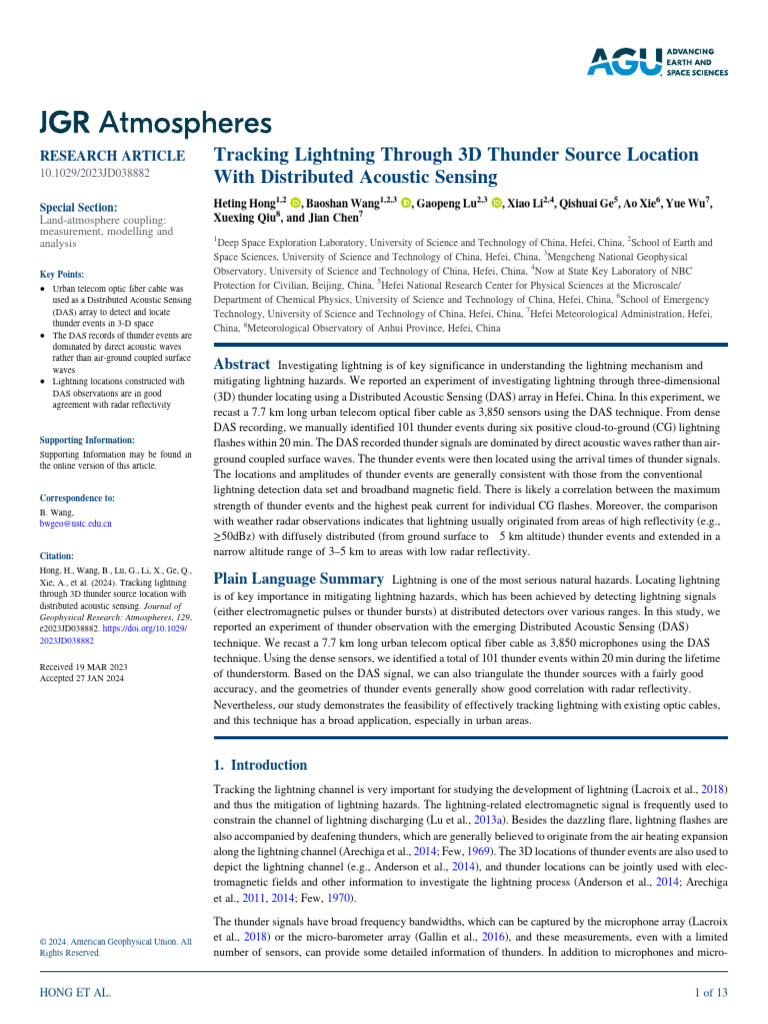 Tracking Lightning Through 3D Thunder Source Location With Distributed ...