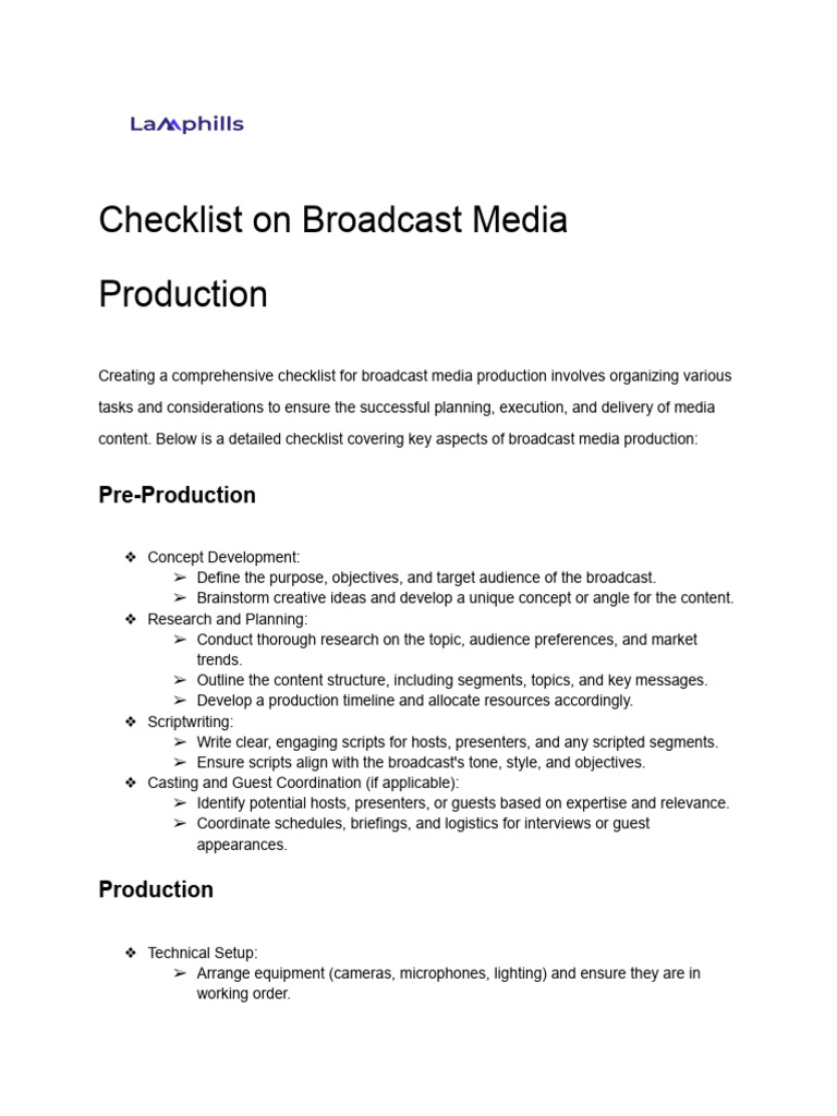 Checklist On Broadcast Media Production | PDF | Broadcasting | Target ...