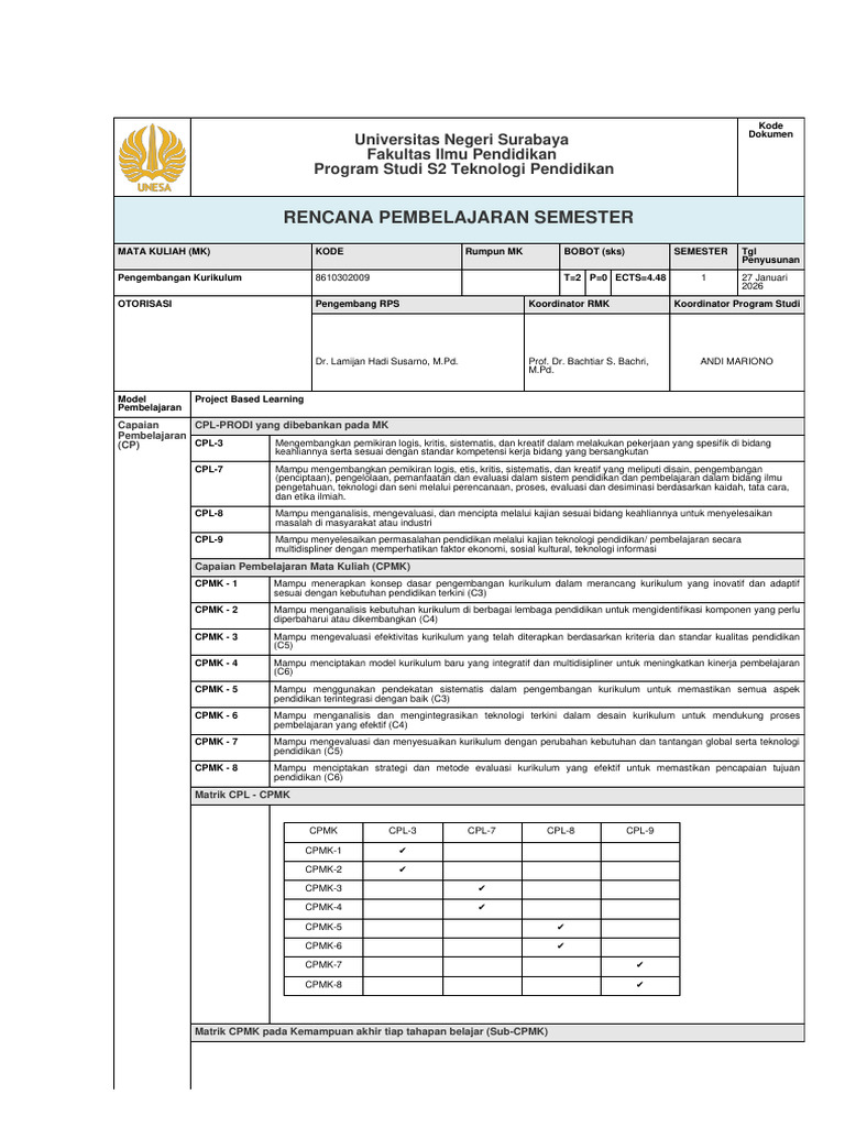 RPS OBE Pengembangan Kurikulum | PDF