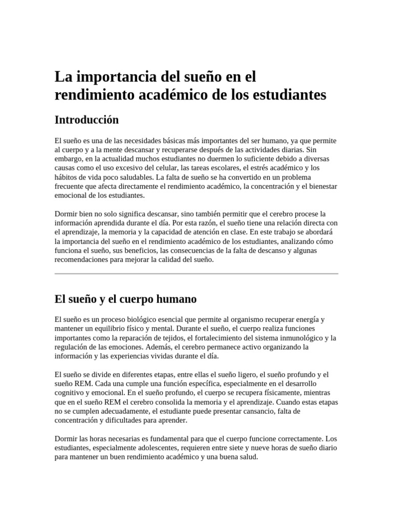 La Importancia Del Sueño en El Rendimiento Académico de Los Estudiantes ...