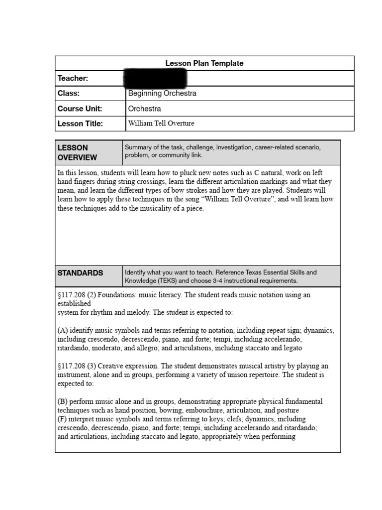 Beginner Orchestra - Lesson Plan Example | PDF | Learning | Musical ...