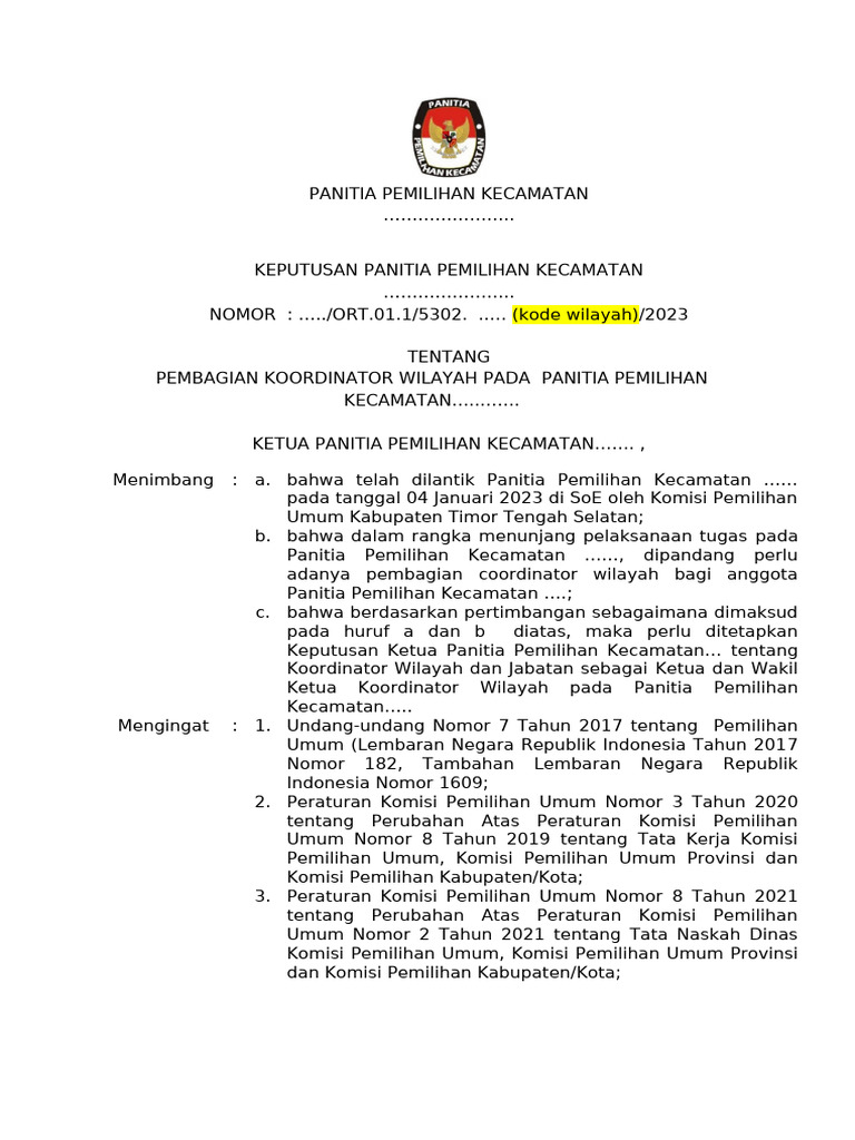 Contoh SK PPK TTG Korwil | PDF