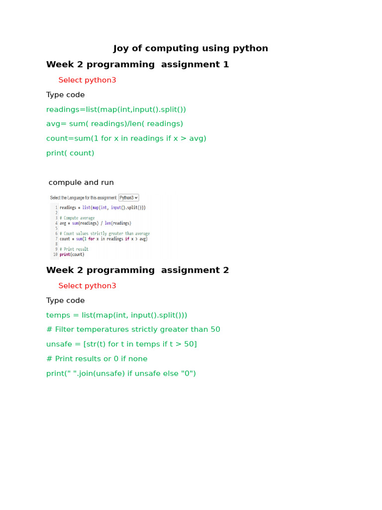 Joy of Computing Using Python Assignmnt1,2 | PDF