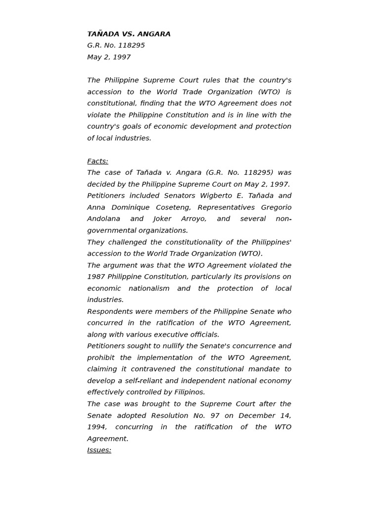 Tañada vs. Angara | PDF | World Trade Organization | Jurisdiction