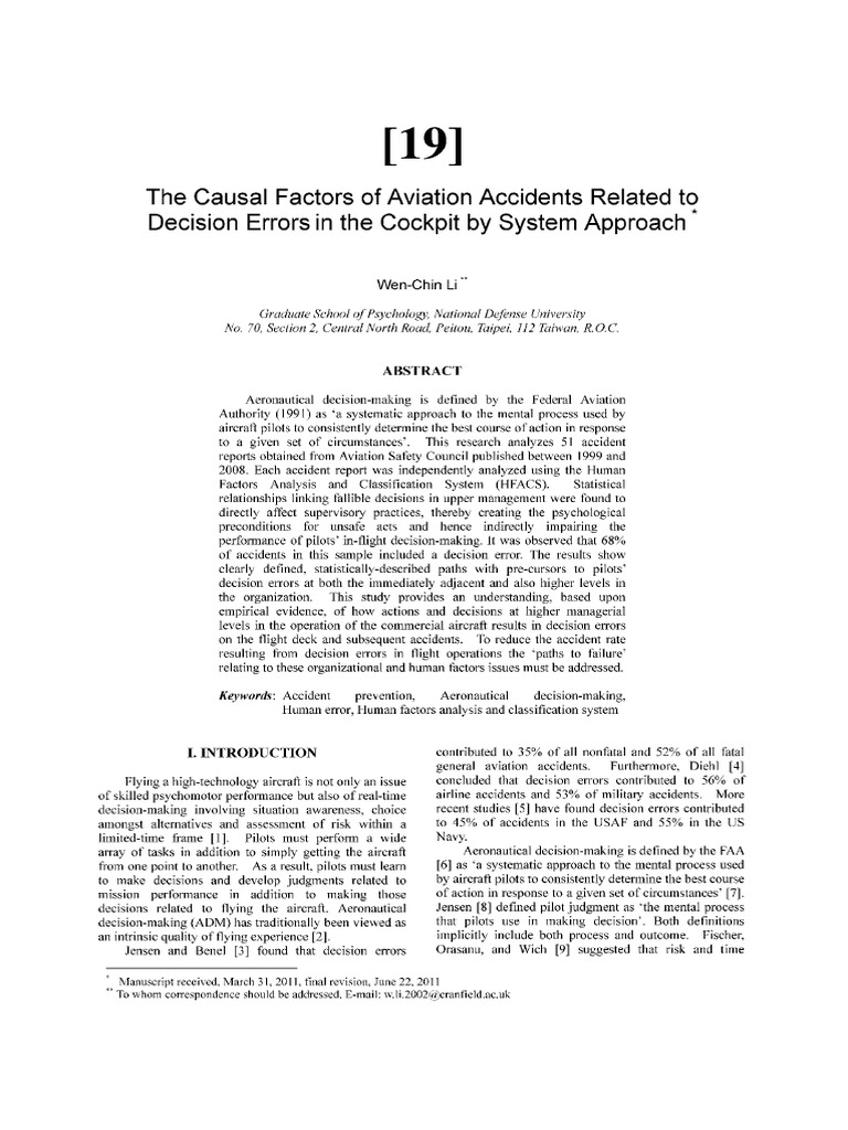 The Causal Factors of Aviation Accidents Related to Decision Errors in ...