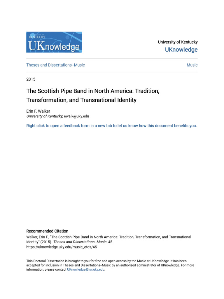 Walker - Scottish Pipe Band in North America - Thesis 2015 | PDF ...