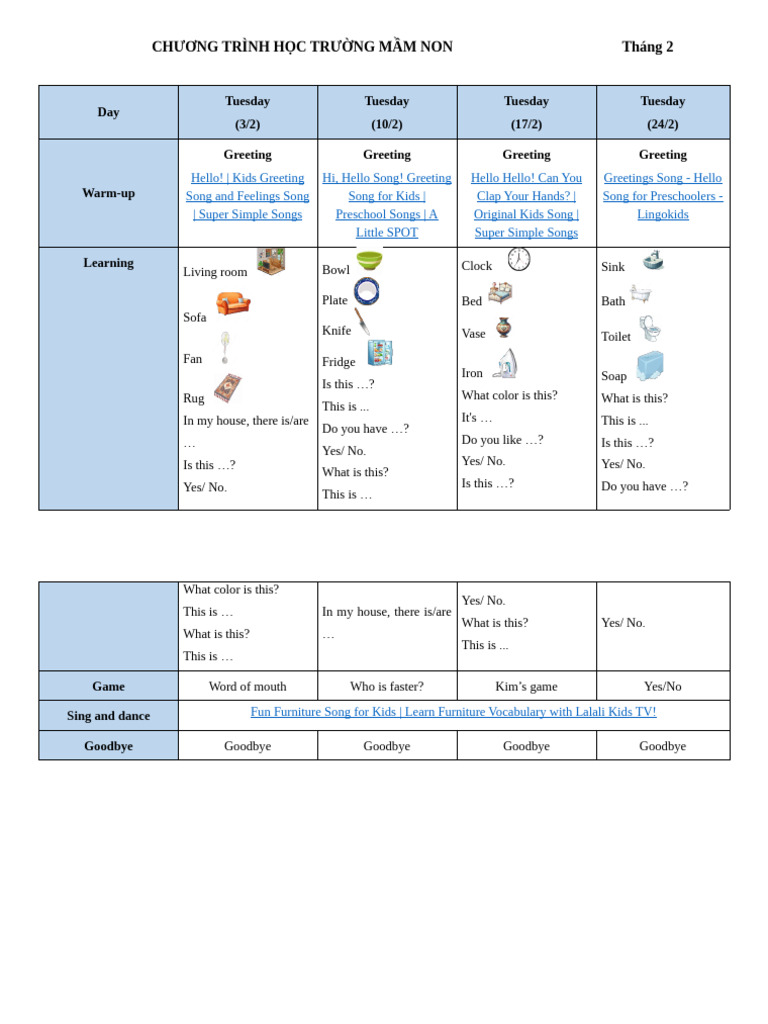 Lesson Plan For 5 Years Old in February | PDF
