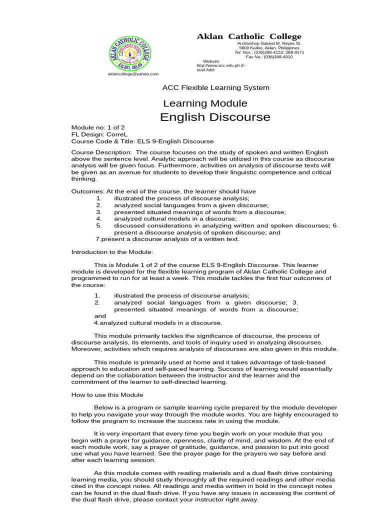 Els 107 English Discourse | PDF | Linguistics | Discourse