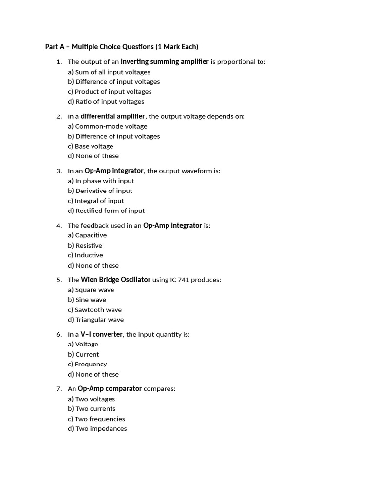 Chapter 4 Question Bank | PDF | Operational Amplifier | Electronic ...