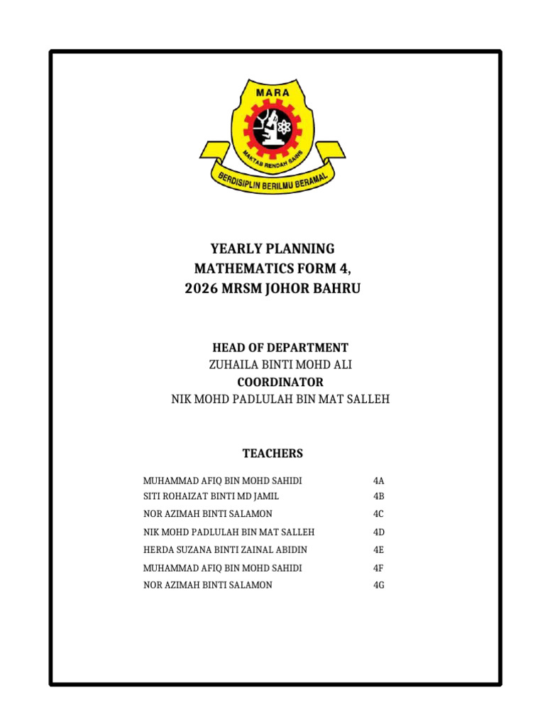 Yearly Planning MM4 2026 | PDF | Mathematics