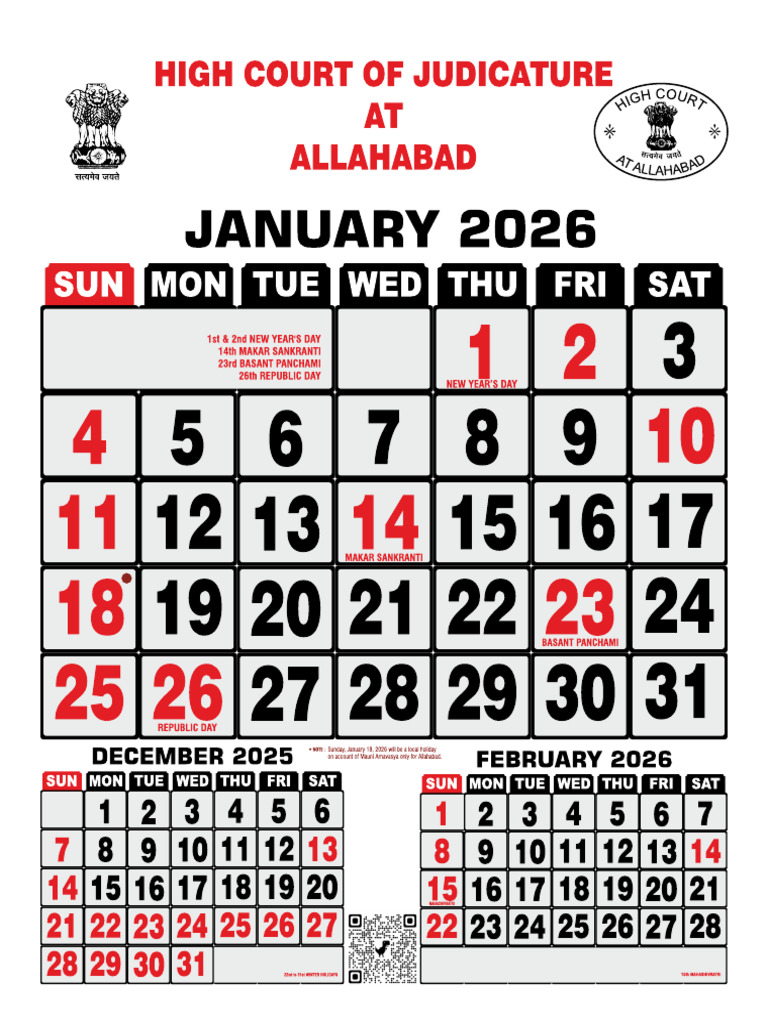 High Court of Judicature at Allahabad Calendar 2026 | PDF