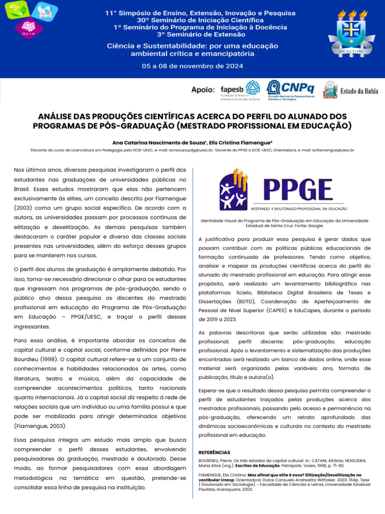 Poster - SIC 2024 (Pesquisa GEPED) | PDF | Pós-graduação | Mestrado