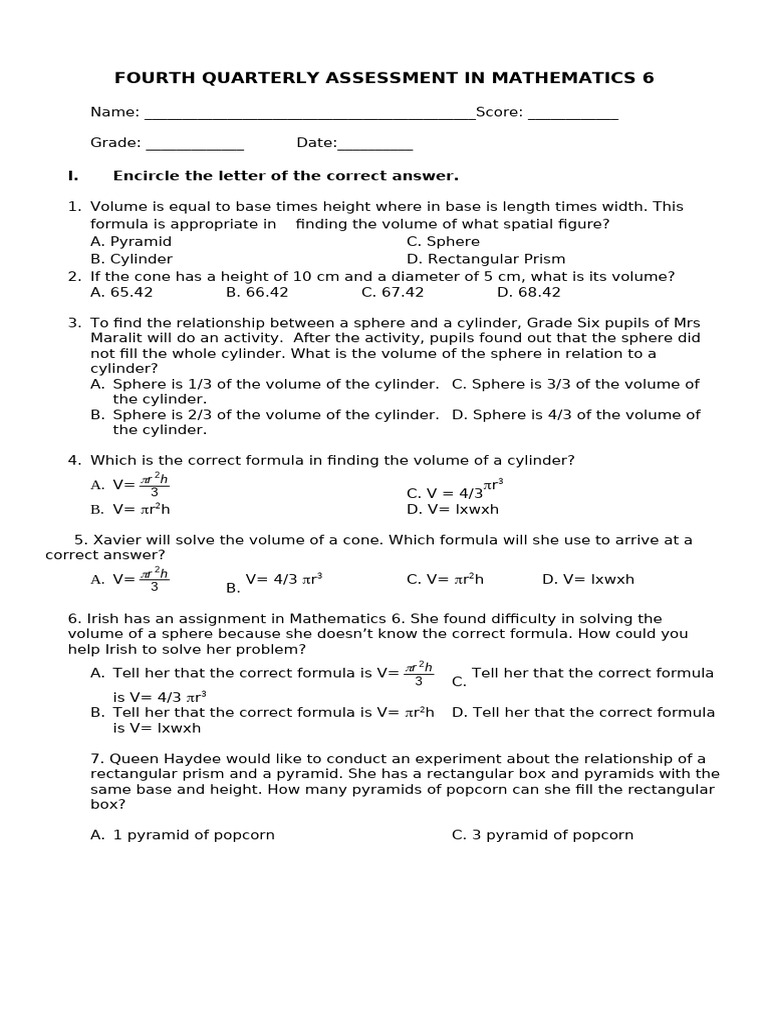 Mathematics (1) 102716 | PDF | Volume | Sphere