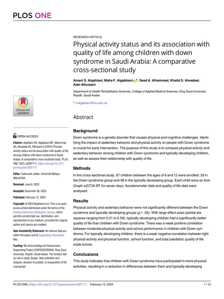 Physical Activity Status and Its Association With Quality of Life Among ...