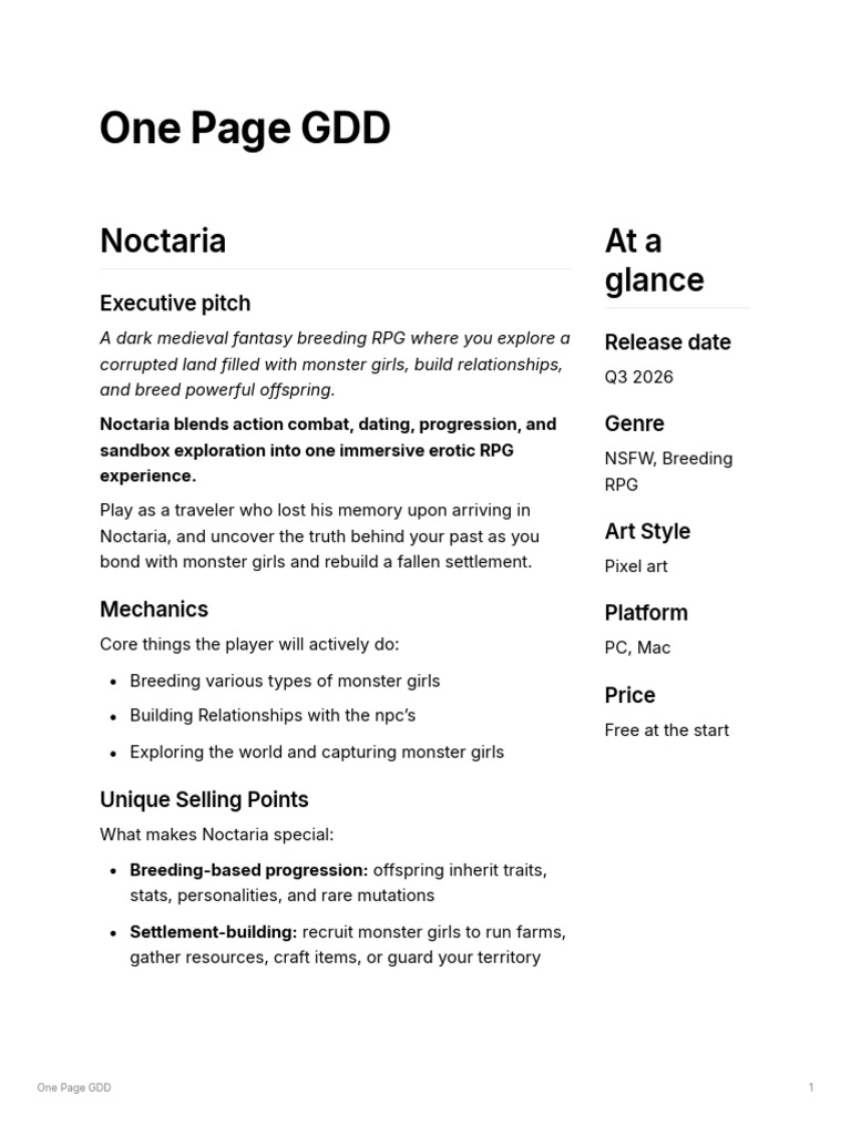 One Page GDD-1 | PDF | Role Playing Video Games | Video Games
