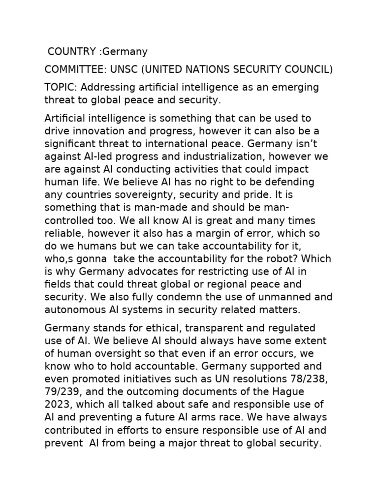 Sample Mun Position Paper (Germany) | PDF | Artificial Intelligence ...