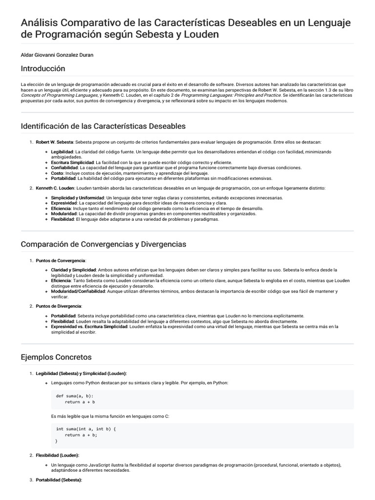 Analisis Comparativo Sebesta Louden | PDF | Lenguaje de programación ...