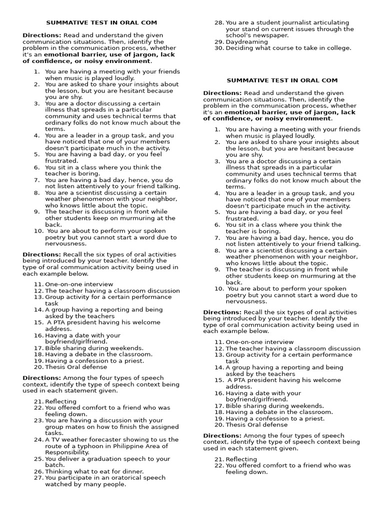 2024, 2nd Summative Test in Oral Com | PDF | Jargon | Communication
