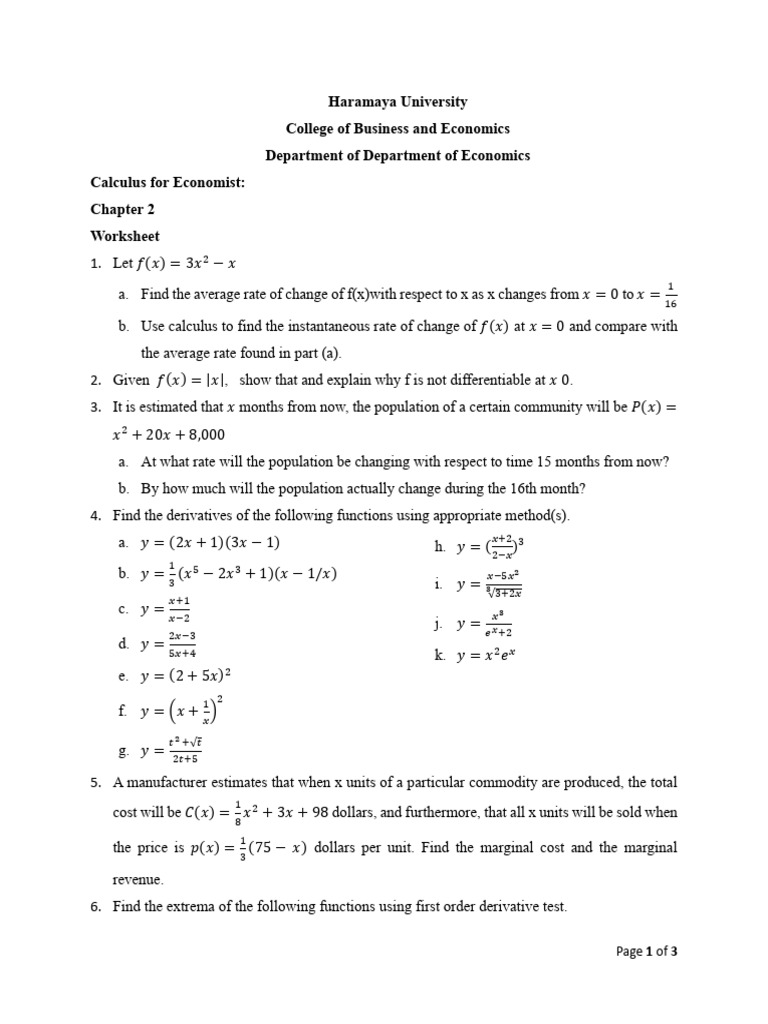 Ch-2 Worksheet Chapter Two (2) (1) | PDF | Price Elasticity Of Demand ...