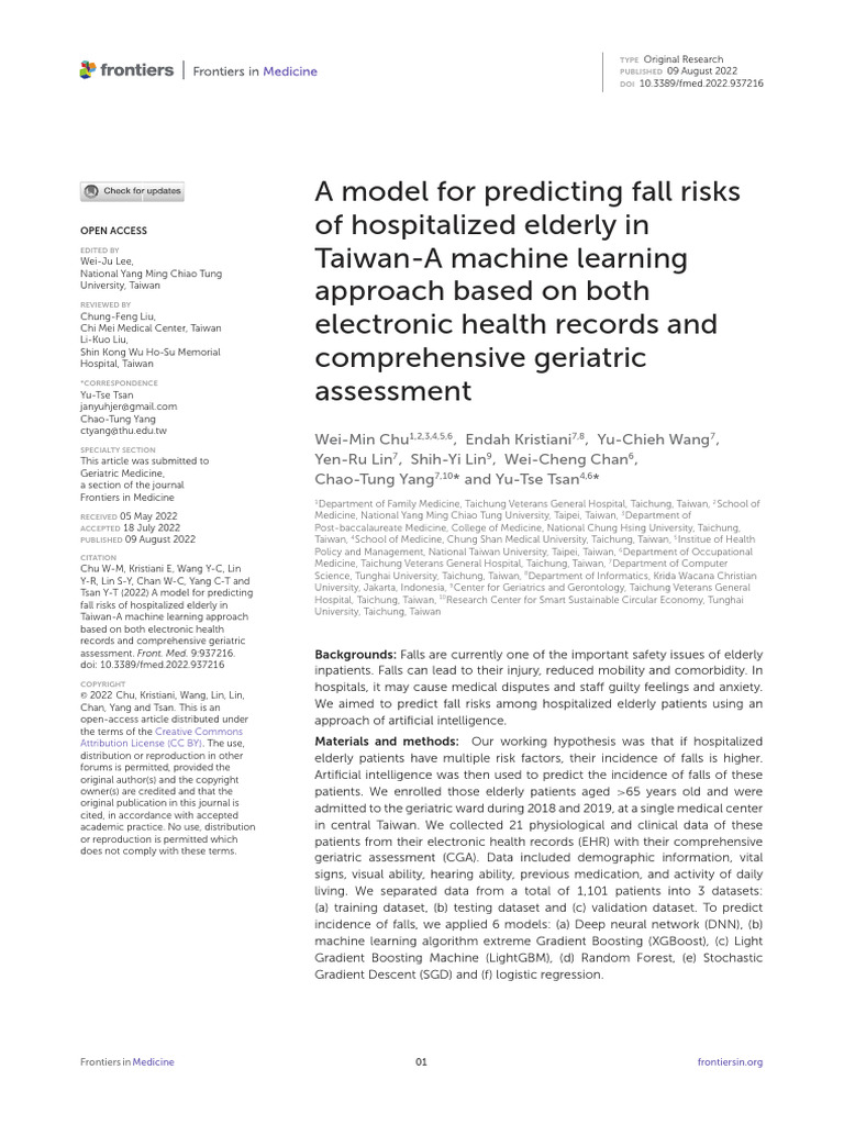 A Model for Predicting Fall Risks of Hospitalized Elderly in Taiwan-A ...
