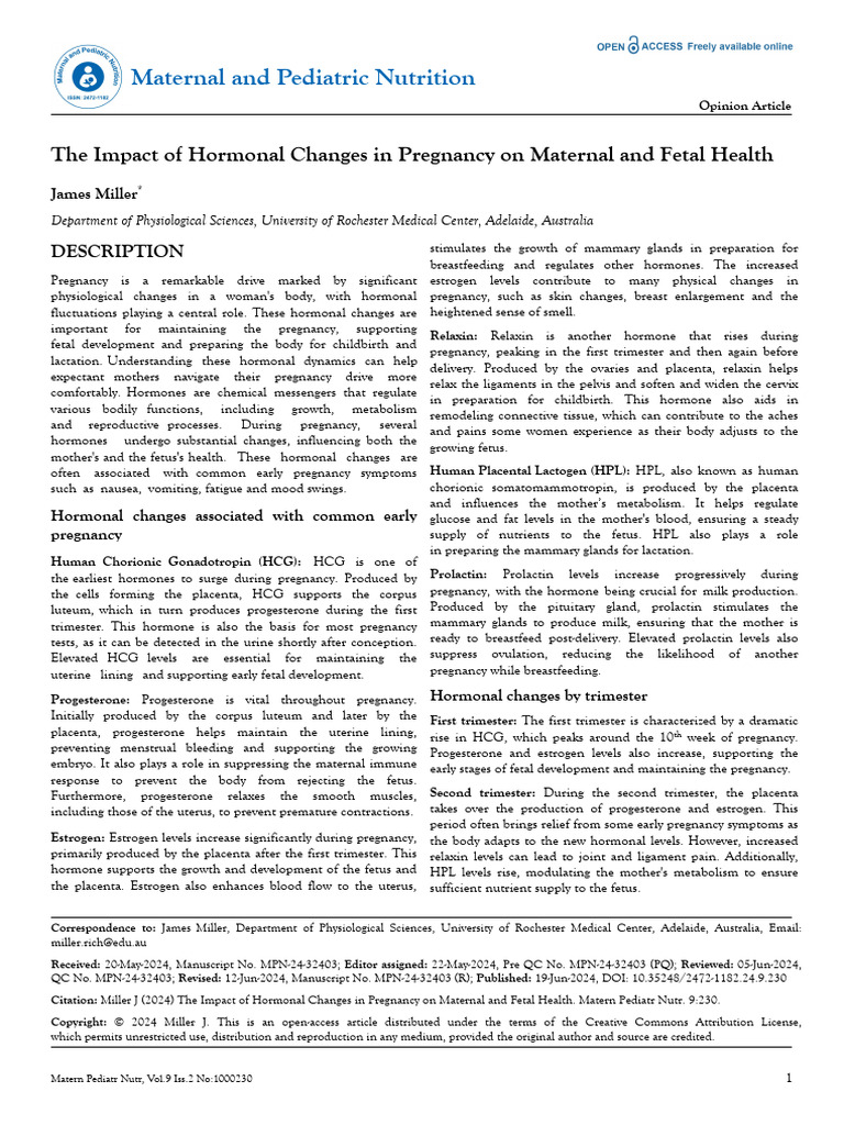The Impact of Hormonal Changes in Pregnancy On Maternal and Fetal ...