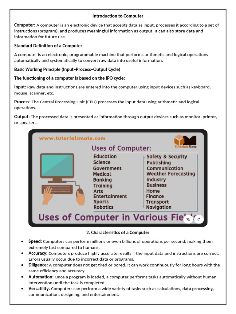 Introduction To Computer, Features, IO Devices Etc. | PDF | Central ...