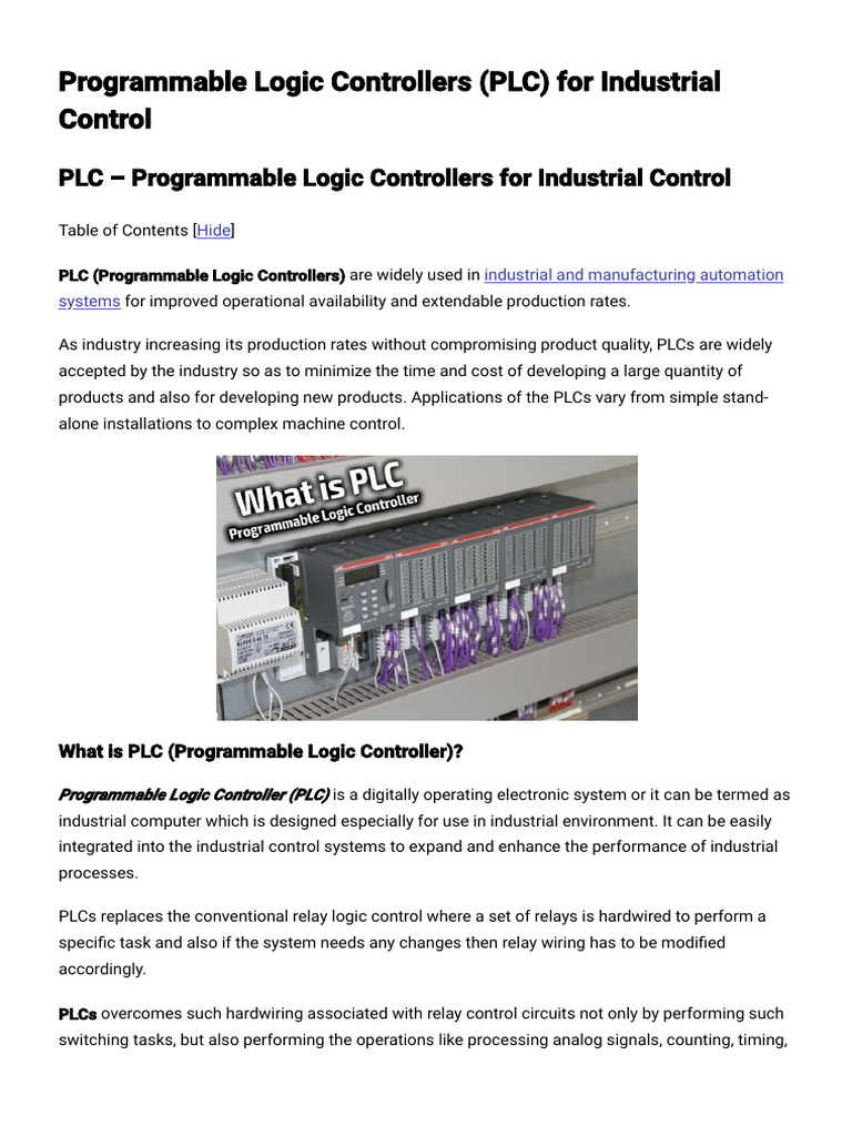 Programmable Logic Controllers (PLC) For Industrial Control | PDF ...