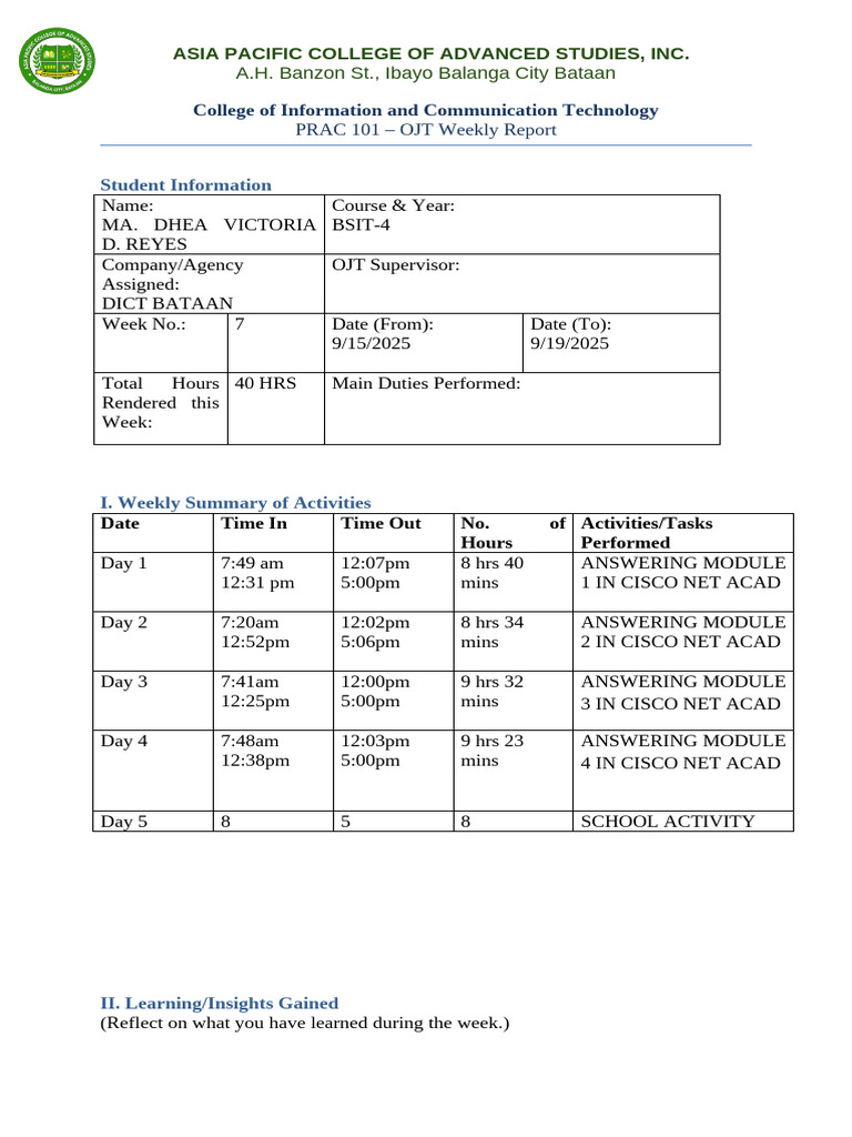 Copy of Weekly Output Template | PDF