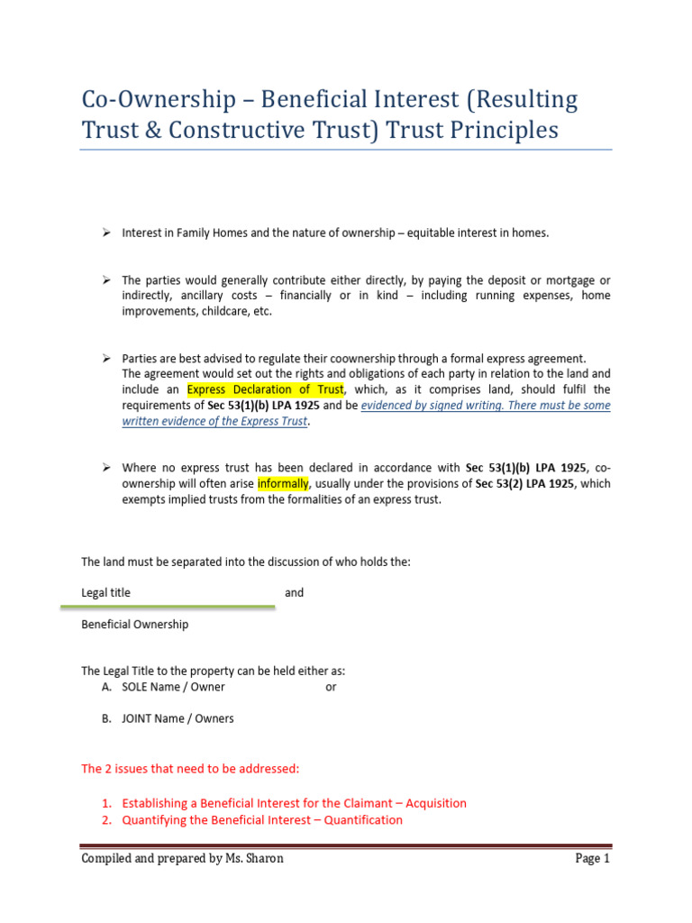 4 Co-Ownership Trust Principles | PDF | Estoppel | Common Law