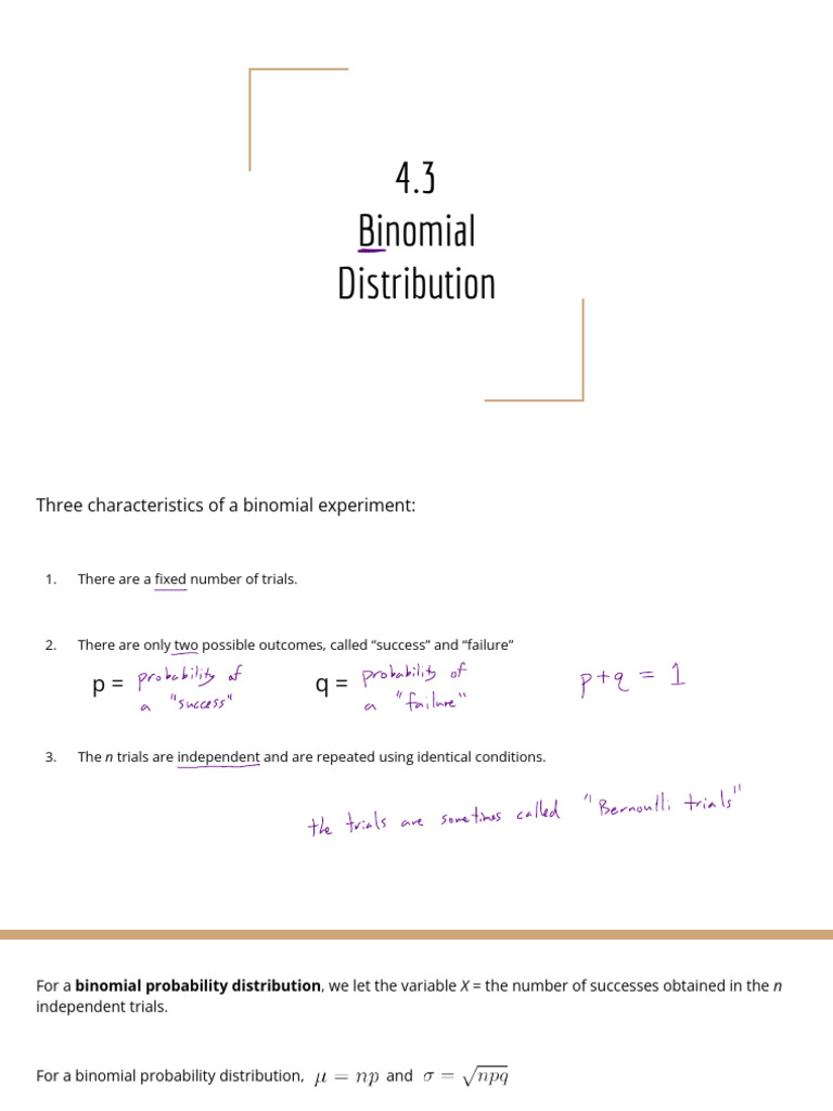 4.3 Binomial Distribution (With Notes) | PDF