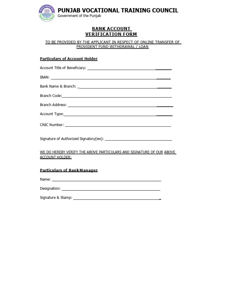 Bank Account Verification Form | PDF