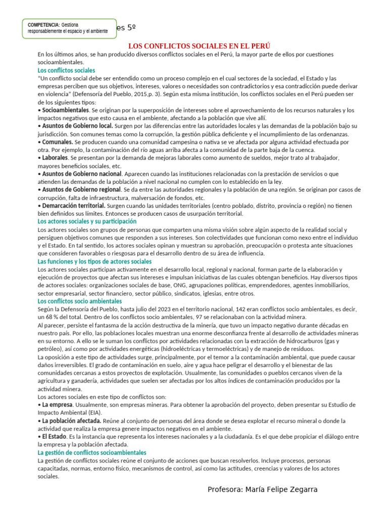Los Conflictos Sociales en El Perú | PDF | Mediación | Minería