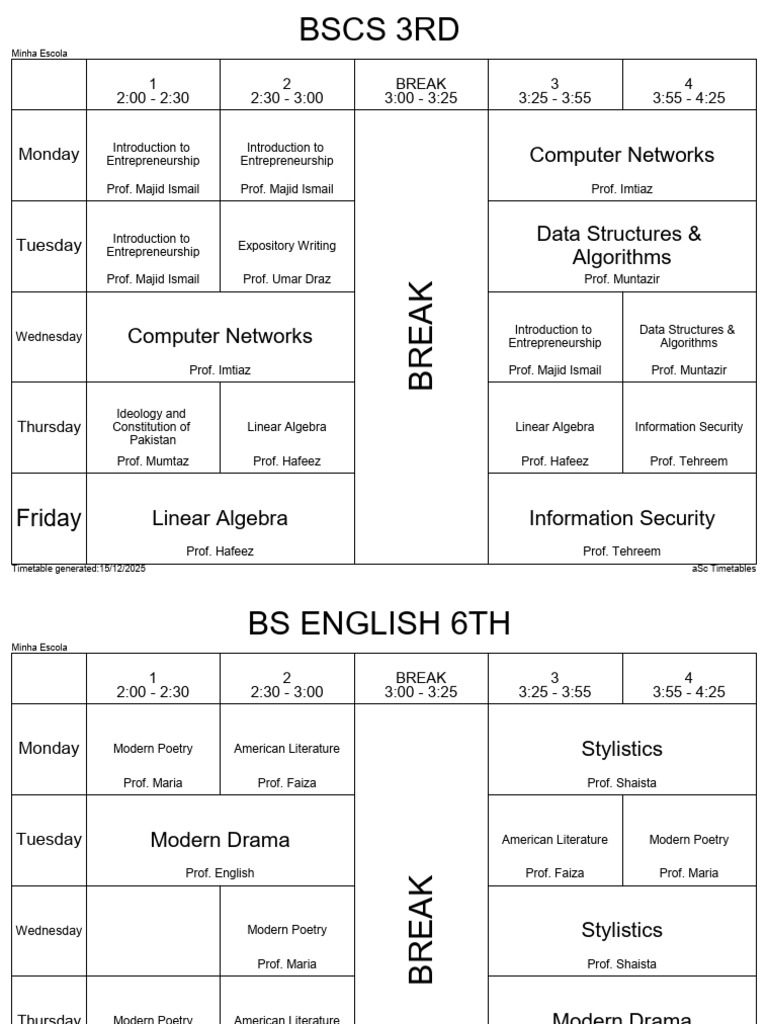 Class Wise Time Table 15-12-2025 | PDF