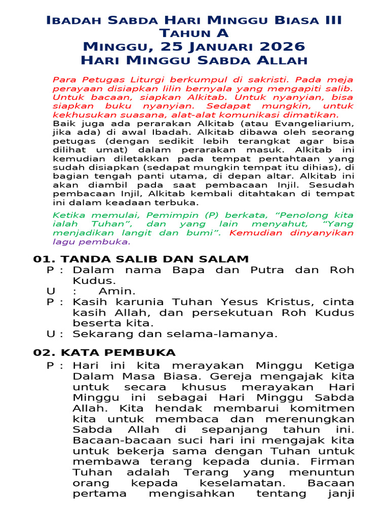 Ibadah Sabda Minggu Biasa III Tahun A | PDF