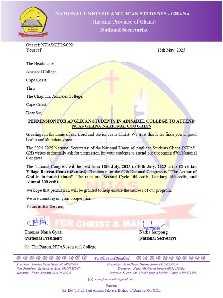 National Congress Invitation - Adisadel College | PDF