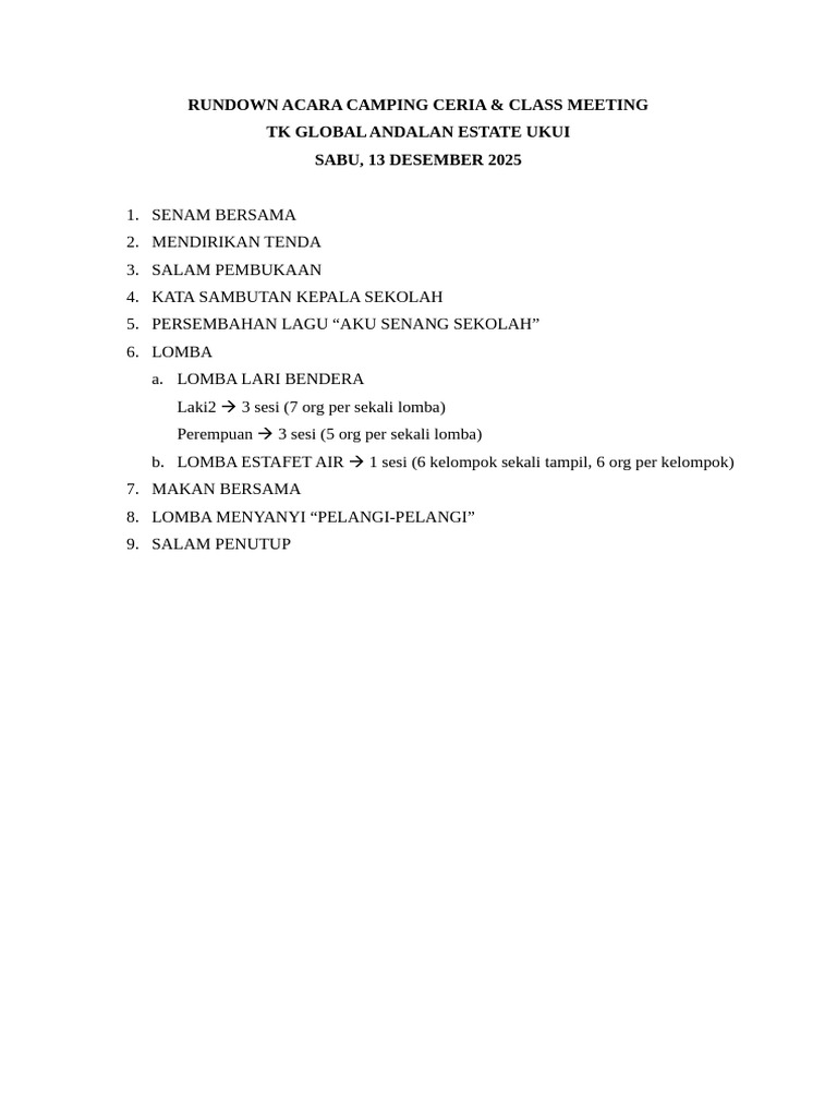 Rundown Acara Camping Ceria | PDF